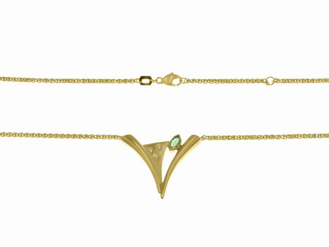Collierkette mit Mittelteil 585 - Gelbgold - Smaragd + Diamant - 41 cm & 43cm