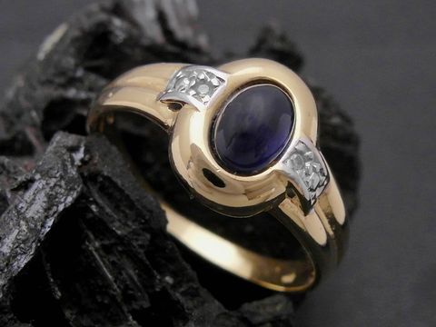 Gold Ring - beeindruckend - Gold 750 bicolor - Safir + Diamant - Goldring Gr. 54