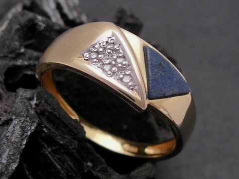 Gold Ring - edel - Gold 585 bicolor - Lapis Lazuli + Brillant - Goldring Gr. 55