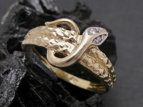 Gold Ring - Schlange - Gold 333 bicolor - Diamant - Goldring - Gr. 55