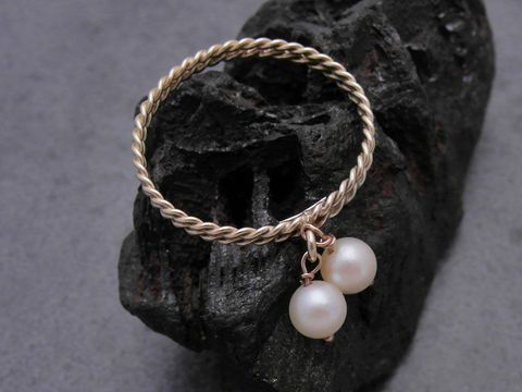 Gold Perlen Ring - Kordel zweireihig - Gr. 59,5 - Zuchtperle 5,2 mm - Gold 333