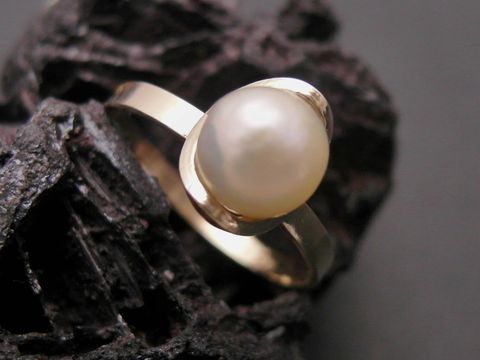 Gold Perlen Ring - elegant - Gr. 47,5 - Zuchtperle 6,2 mm - Gold 333 - Goldring