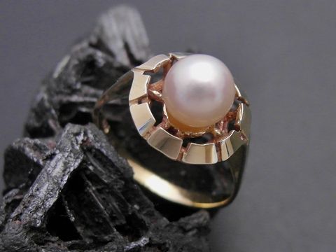 Gold Perlen Ring - eindrucksvoll - Gr. 55,5 - Zuchtperle 6,9 mm - Gold 333