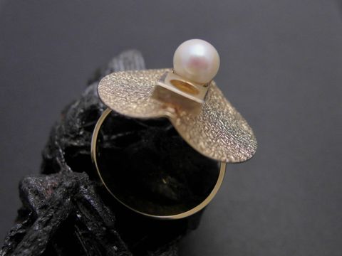 Gold Perlen Ring - modern - Gr. 55,5 - Zuchtperle 5,7 mm - Gold 333 - Goldring