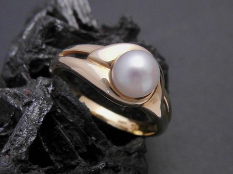 Gold Perlen Ring - galant - Gr. 55,5 - Zuchtperle 6,1 mm - Gold 585 - Goldring
