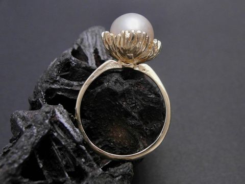 Gold Perlen Ring - kunstvoll - Gr. 52 - Zuchtperle 9 mm - Gold 585 - Goldring