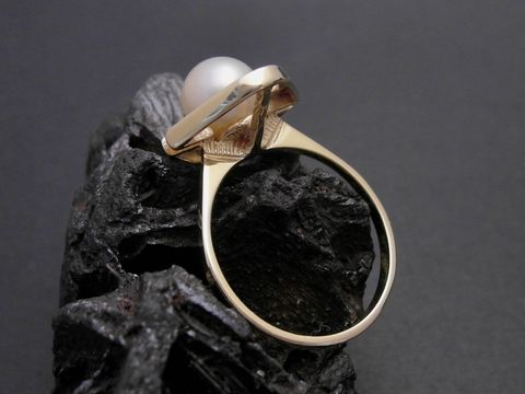 Gold Perlen Ring - symbolisch - Gr. 55 - Zuchtperle 7,7 mm - Gold 585 - Goldring