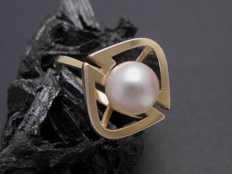 Gold Perlen Ring - symbolisch - Gr. 55 - Zuchtperle 7,7 mm - Gold 585 - Goldring