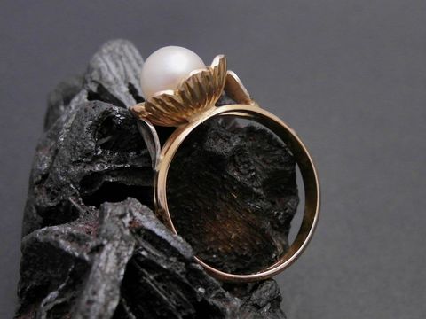 Gold Perlen Ring - Blhte - Gr. 52 - Zuchtperle 6,9 mm - Gold 750 - Goldring