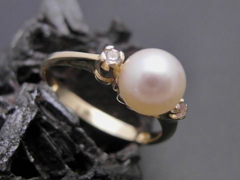 Gold Perlen Ring - attraktiv Gr. 52,5 - 7,4 mm Zuchtperle + Zirkonia - Gold 333