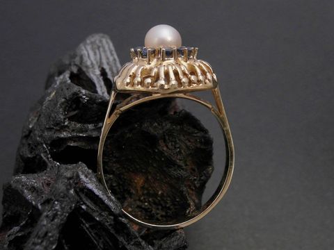 Gold Perlen Ring - faszinierend - Gr. 55 - 5 mm Zuchtperle + synth. Saphir