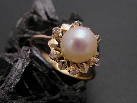Gold Perlen Ring - edel - Gr. 56 - 7,7 mm Zuchtperle + Zirkonia - Gold 585