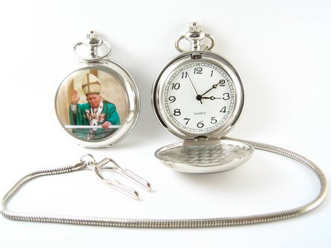 Papst Johannes Paul II Taschen Uhr - grünes Gewand