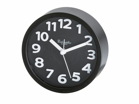Wecker - Rund - schwarz - Funktionen: schleichende Sekunde + Alarm - Uhr