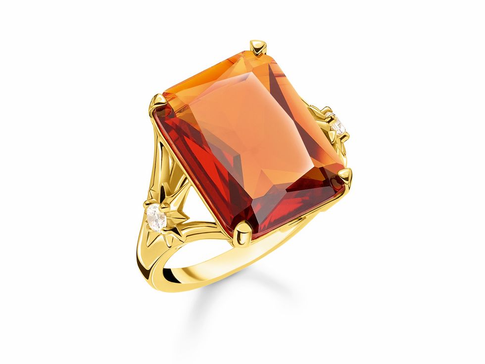 Thomas Sabo - Ring - TR2261-971-8-50 - Sterling Silber - vergoldet Gelbgold - Glas-Keramik Stein - Zirkonia - orange - Gr. 50