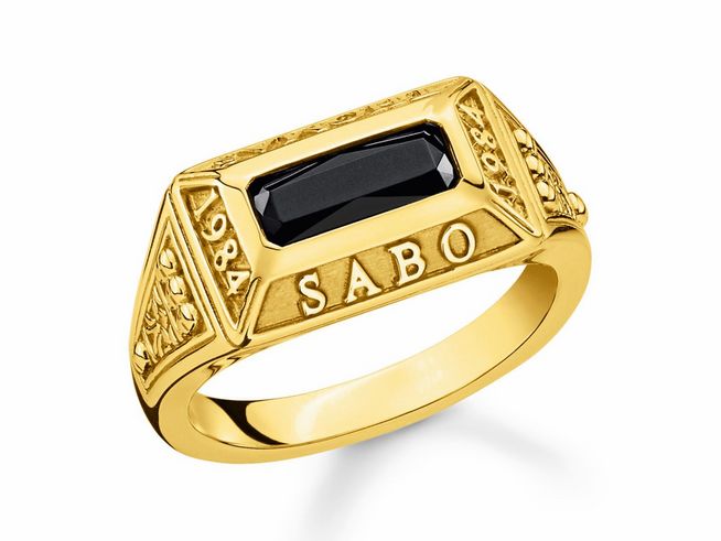 Thomas Sabo Ring TR2243-966-11-48 Sterling Silber - verg. Gelbgold + geschw. + Onyx schwarz - Gr. 48
