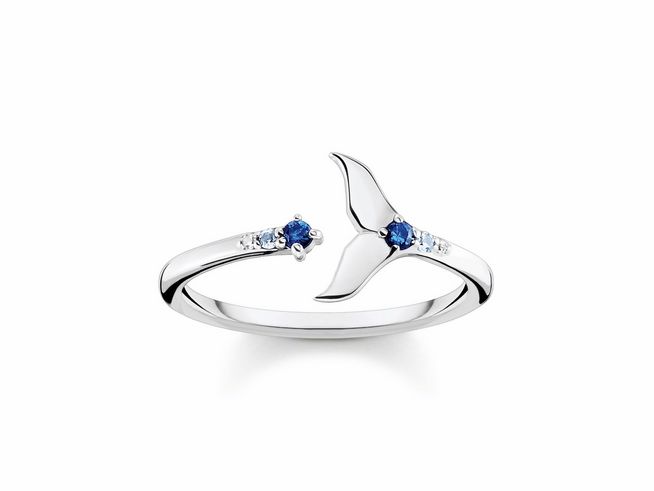 Thomas Sabo Ring TR2386-644-1-48 Delfin Flosse Sterling Silber geschw. - synth. Spinell - Zirkonia - Gr. 48