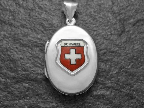Schweiz Landesflagge - Wappen - Silber Medaillon