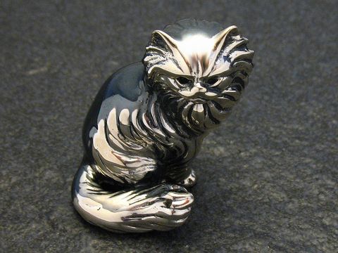 Katze - Silber Tier stehend + plastisch - 37 mm