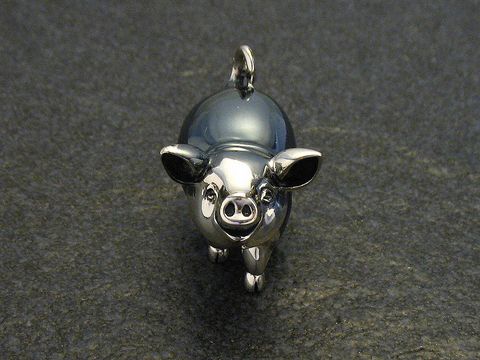 Schwein - Silber Tier stehend + plastisch - 52 mm
