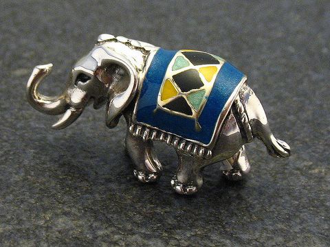 Elefant emailliert - Silber Tier stehend 31 mm