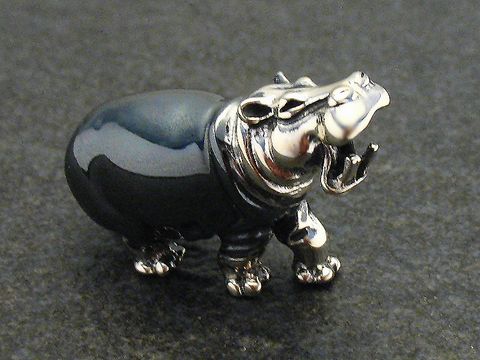 Nilpferd - Silber Tier stehend + plastisch - 37 mm