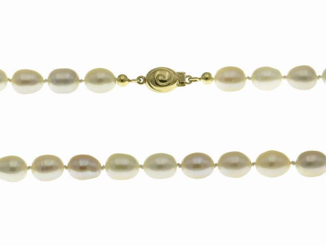 Perlenkette 6,8 mm ROSA + WEI 46 cm geknotet GOLD 585