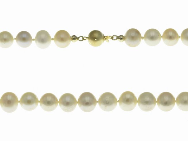 Perlenkette mehrfarbig - 43cm - Wei Rosa - 8,5-9 mm - 585 Gelbgold