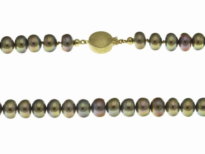 Perlenkette 45 cm - Braun/Grn - Swasser Zuchtperlen