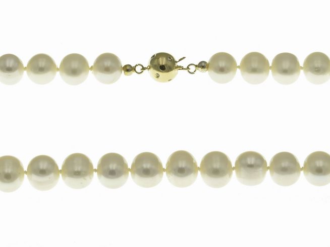 Perlenkette 9,5-10 mm - WEI - Gold 585 - 44 cm