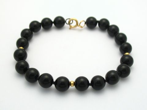 Perlen - Onyx Armband 20 cm - goldfarben