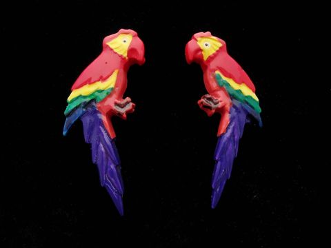 Papagei Ohrringe - Modeschmuck - bunt mit rotem Rcken und lila Schwanz