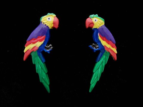 Papagei Ohrringe - Modeschmuck - mit lila Rcken, grnem Schwanz + blauem Bauch