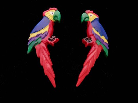 Papagei Ohrringe - Modeschmuck - bunt mit blauem Rcken und rotbrauem Schwanz