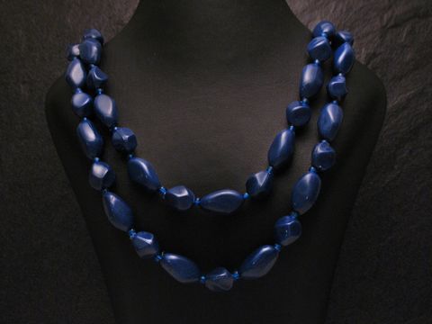 Zweireihige Kette eckige Perlen -NEU-  Blau -