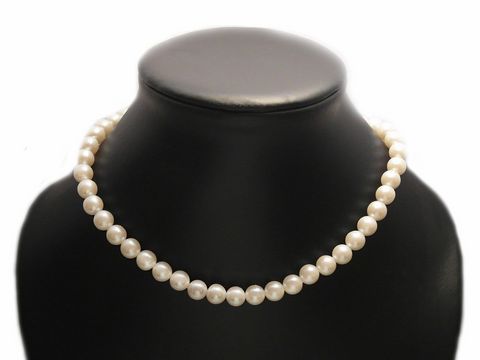 Perlenkette - wei - Silber Verschluss - 51 cm