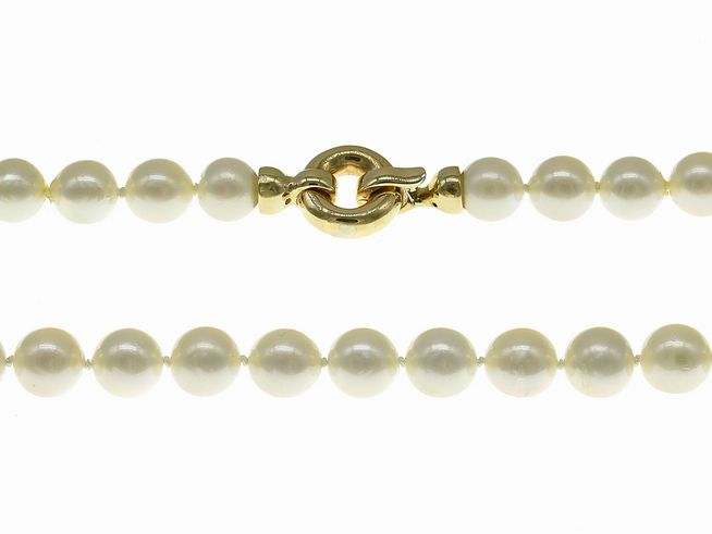 Perlenkette - Akoya-Zuchtperlen 8,5-9 mm - Wei - Champagner - 46 cm - Gold 585