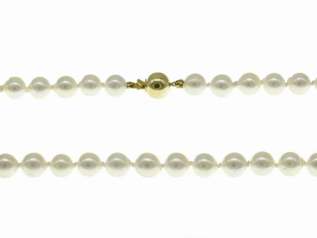 Perlenkette - Akoya-Zuchtperlen 6,5-7 mm - Wei - 46 cm - Gold 585