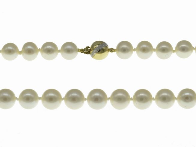 Perlenkette - Swasser-Zuchtperlen 9,5-10 mm - Wei - 46 cm - Bicolor 585