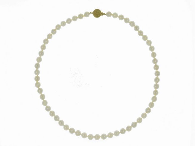 Perlenkette - Akoya-Zuchtperlen 7-7,5 mm - Wei-Grauschimmer - 45 cm - Gold 585