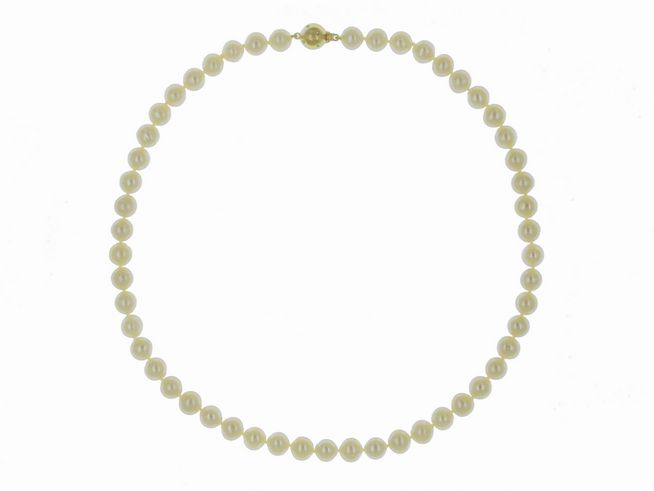Perlenkette - Swasser-Zuchtperle 7,5-8 mm - Wei-Creme - 43 cm - Gold 585