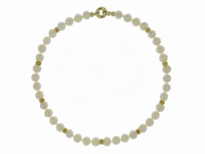 Perlenkette - Swasser-Zuchtperlen 10-10,5 mm - Wei - 45 cm - Gold 585