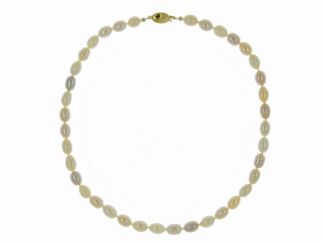 Perlenkette - Swasser-Zuchtperlen Oval 8 x 11 mm - mehrfarbig - 46 cm - Gold 585