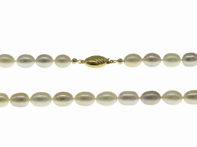 Perlenkette - Swasser-Zuchtperlen Oval 8 x 11 mm - mehrfarbig - 46 cm - Gold 585