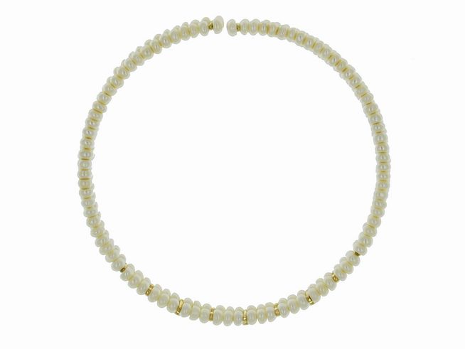 Perlenkette Choker - Swasser-Zuchtperlen 6 x 3,5 mm - Wei - 30-38 cm - Gold 585