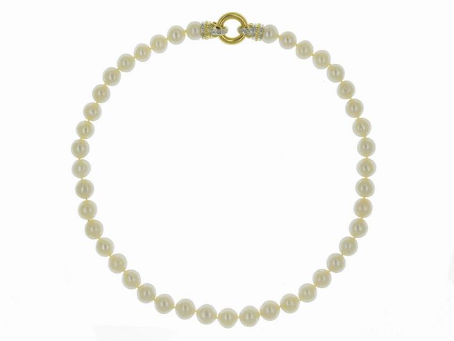 Perlenkette - Swasser-Zuchtperlen 9,5-10,5 mm - Wei - 46 cm - Bicolor 585