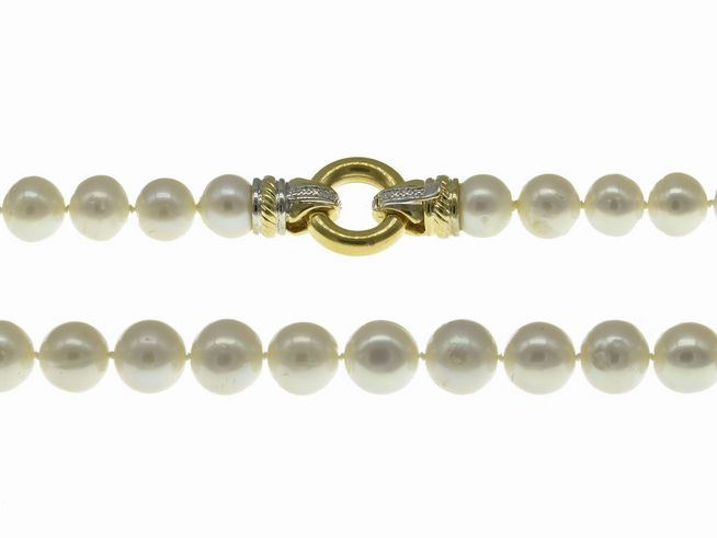 Perlenkette - Swasser-Zuchtperlen 9,5-10,5 mm - Wei - 46 cm - Bicolor 585