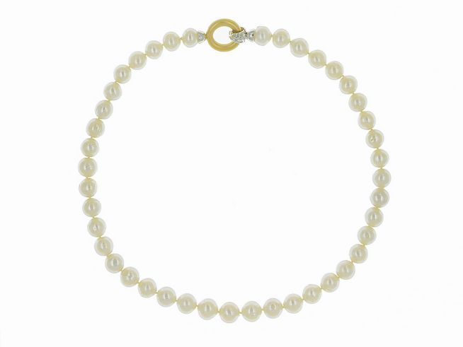 Perlenkette - China-Zuchtperlen 9,5-10,5 mm - Wei - 45 cm - Bicolor 585