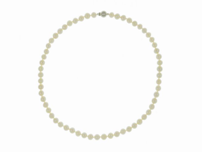 Perlenkette - Swasser-Zuchtperlen 7-7,5 mm - Wei - 45 cm - Silber