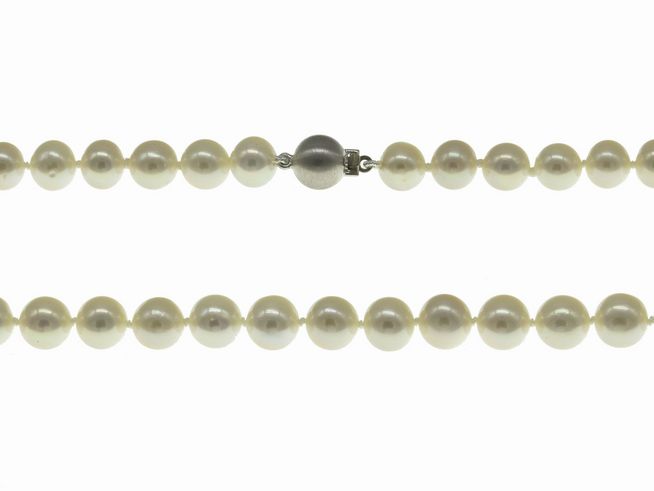Perlenkette - Swasser-Zuchtperlen 7-7,5 mm - Wei - 45 cm - Silber